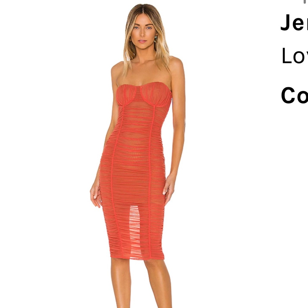 Revolve Lovers & Friends Fitted Midi Dress Coral - Picture 3 of 9